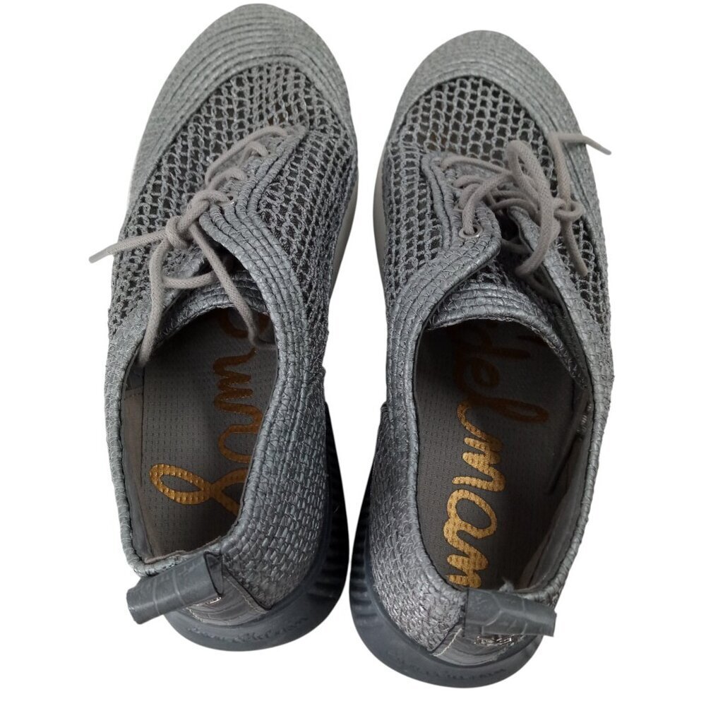 Sam Edelman Delma Gray Silver Mesh Sneakers Tennis Shoes Size 8 Low Top Raffia - Picture 12 of 15